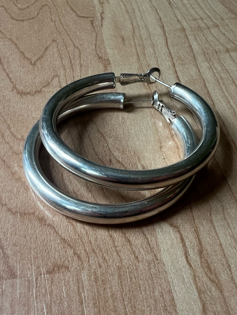 STERLING SILVER HOLLOW TUBE HOOP EARRINGS LARGE 2"